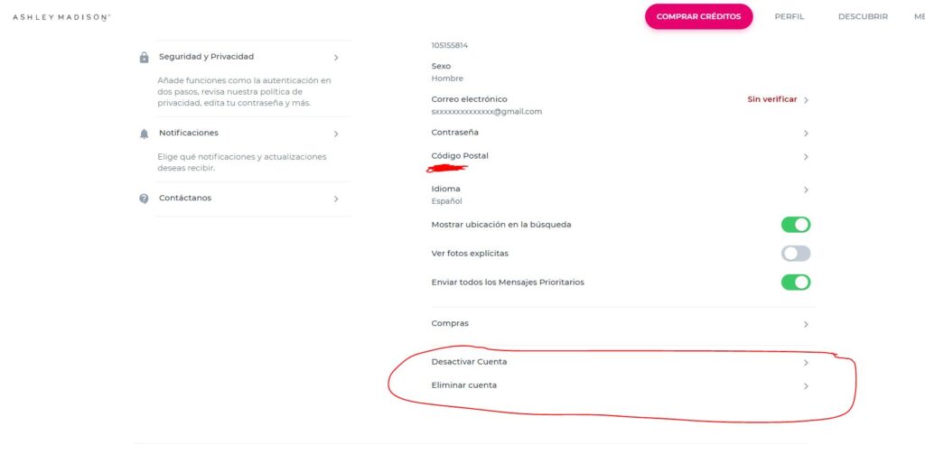 darme de baja en Ashley madison