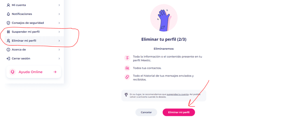 Eliminar cuenta de meetic